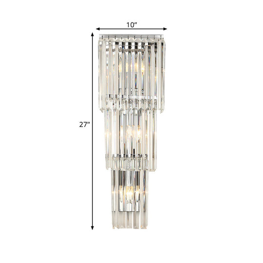 Modern 3-Head Wall Sconce Light With Clear Glass Shades - Stylish Prismatic Design Mounted Lamp