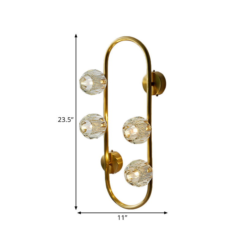 Gold Modern Wall Mount Light With Clear Crystal Shade And Oval Frame - 4 Bulb Lighting Idea