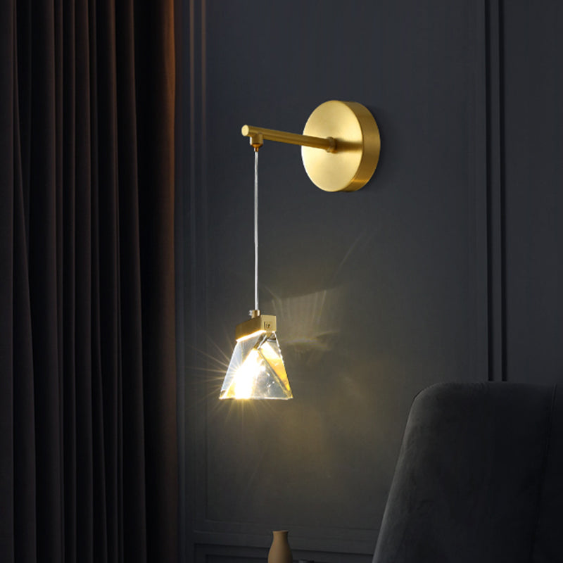 Polyhedron Led Gold Pendant Light - Contemporary Clear Crystal Block Wall Lamp