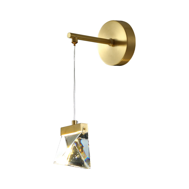 Polyhedron Led Gold Pendant Light - Contemporary Clear Crystal Block Wall Lamp