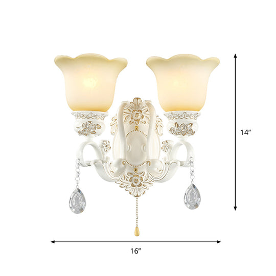 Traditional Ivory Glass Wall Sconce Light Fixture - White Scalloped Design Ideal For Dining Rooms