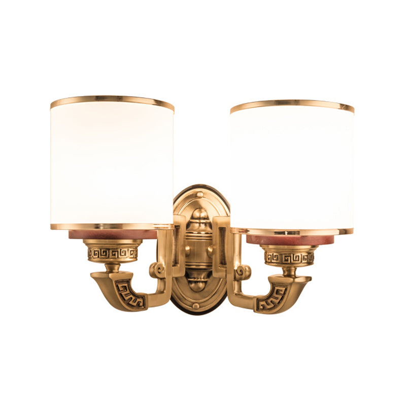 Traditional White Glass Wall Mount Sconce Lamp With Brass Finish