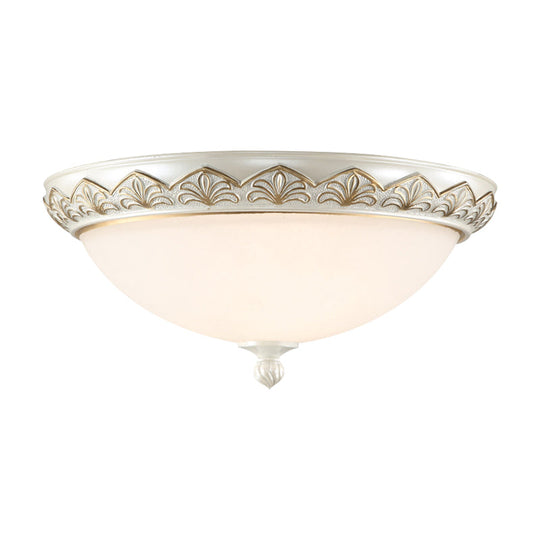 Hemisphere Bedroom Flush Light - Classic Cream Glass 3 - Head White Ceiling Mount
