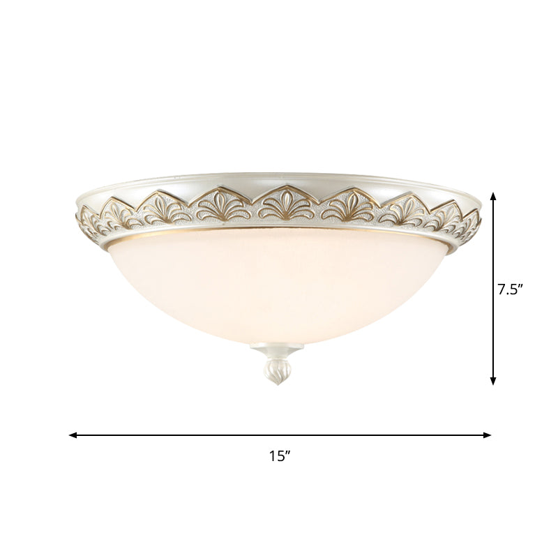 Hemisphere Bedroom Flush Light - Classic Cream Glass 3 - Head White Ceiling Mount