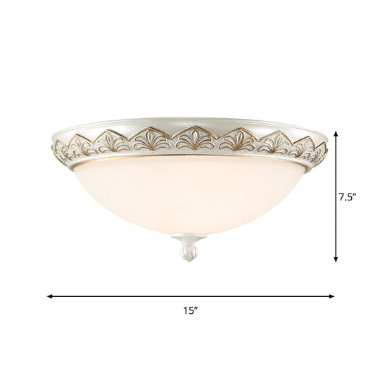 Hemisphere Bedroom Flush Light - Classic Cream Glass 3 - Head White Ceiling Mount