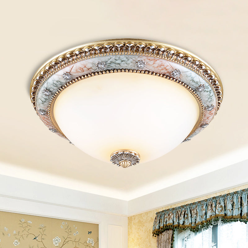 Minimalist Dome White Glass Flush Mount Ceiling Light In Gold - 2/3 - Light 14’/16’/19.5’