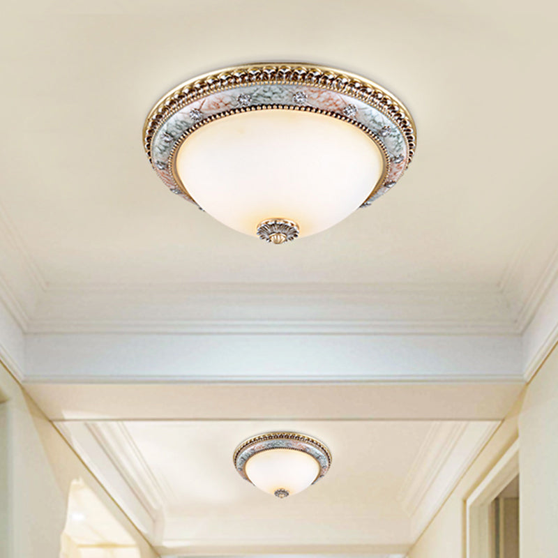 Minimalist Dome White Glass Flush Mount Ceiling Light In Gold - 2/3 - Light 14’/16’/19.5’ Width