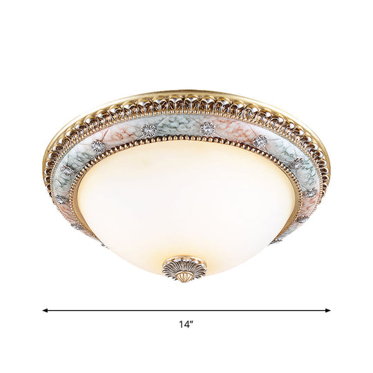 Minimalist Dome White Glass Flush Mount Ceiling Light In Gold - 2/3-Light 14/16/19.5 Width