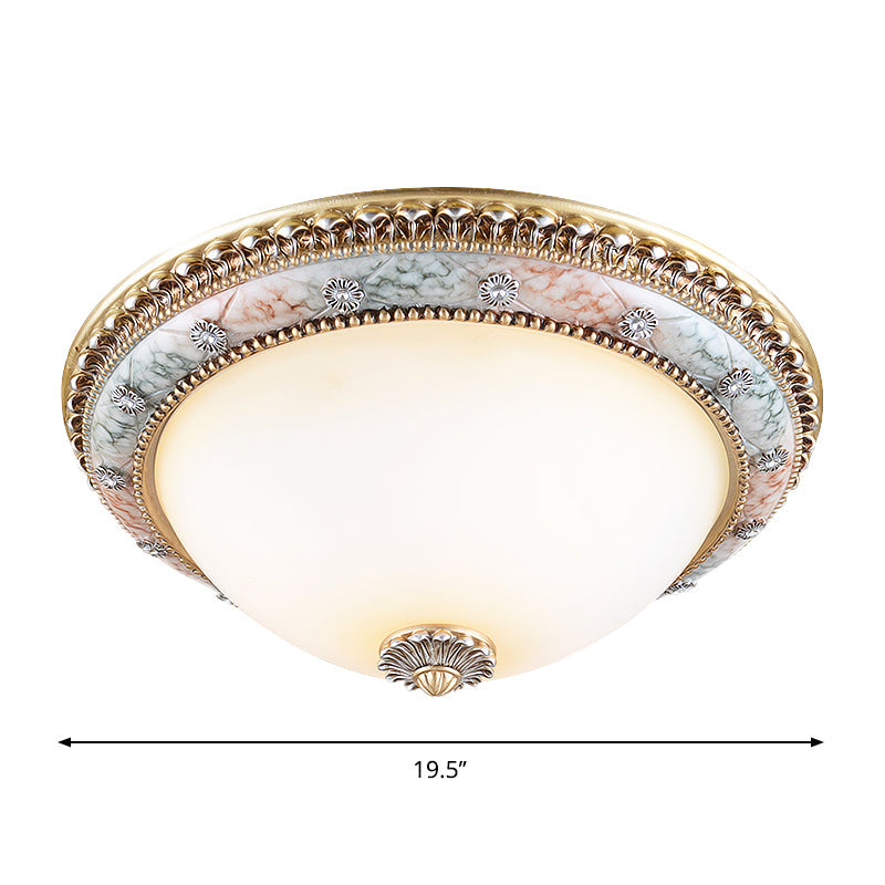 Minimalist Dome White Glass Flush Mount Ceiling Light In Gold - 2/3-Light 14/16/19.5 Width