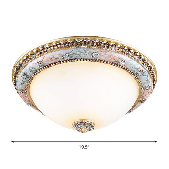 Minimalist Dome White Glass Flush Mount Ceiling Light In Gold - 2/3-Light 14/16/19.5 Width