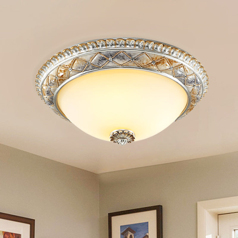 Traditional Frosted Glass Dome Ceiling Light Fixture - 14’/16’/19.5’ Gold/Silver Finish Flush