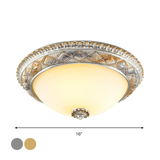 Traditional Frosted Glass Dome Ceiling Light Fixture - 14’/16’/19.5’ Gold/Silver Finish Flush
