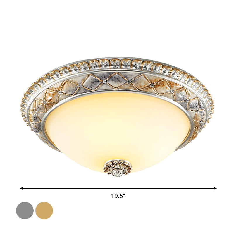 Traditional Frosted Glass Dome Ceiling Light Fixture - 14’/16’/19.5’ Gold/Silver Finish Flush