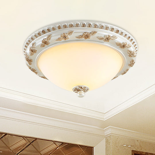 Classic Beige Opaline Glass Flushmount Light For Kitchen - 2/3 Bulbs Half-Sphere Shape 14/16/19.5