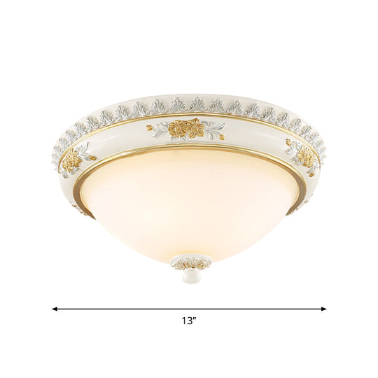 White Traditional Milk Glass Dome Ceiling Flushmount Lighting For Bedroom - 2/3 Heads