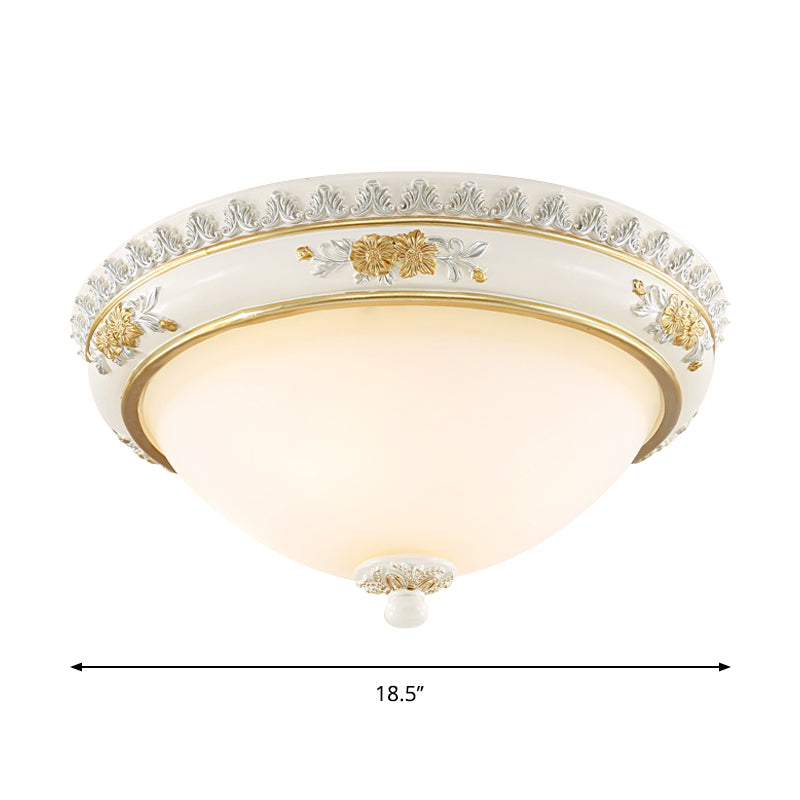 White Traditional Milk Glass Dome Ceiling Flushmount Lighting For Bedroom - 2/3 Heads
