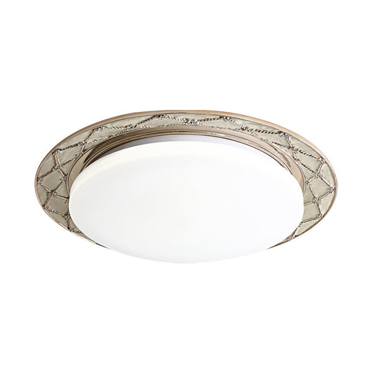 Vintage Milk Glass Led Moon - Shaped Ceiling Lamp For Bedroom - Beige/Silver Grey Flush Mount Light