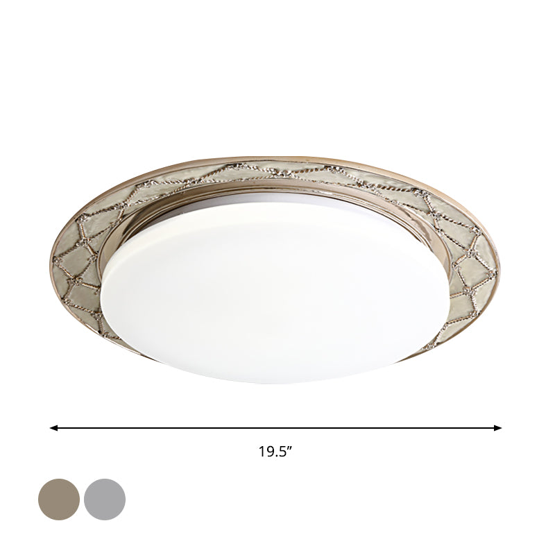 Vintage Milk Glass Led Moon - Shaped Ceiling Lamp For Bedroom - Beige/Silver Grey Flush Mount Light