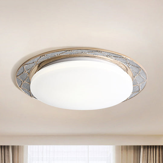 Vintage Milk Glass Led Moon - Shaped Ceiling Lamp For Bedroom - Beige/Silver Grey Flush Mount Light
