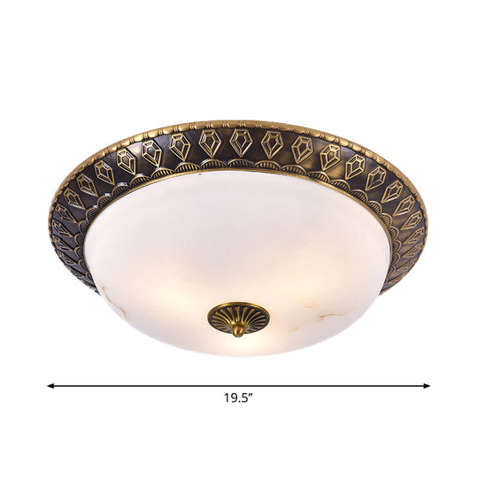 Traditional 2/3 - Head Flush Mount Lamp With Milk Glass Shade In Brass Available 3 Sizes
