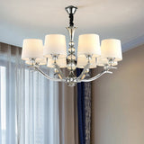 Modernist Barrel Shade Chandelier - 6/8-Light Fabric Radial Ceiling Pendant White 30.5/26.5 Wide