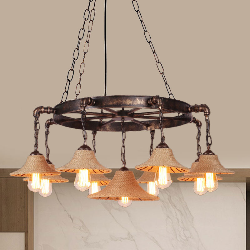 Retro Industrial Pendant Ceiling Fixture With Open Bulb Rope And Chain - Brown