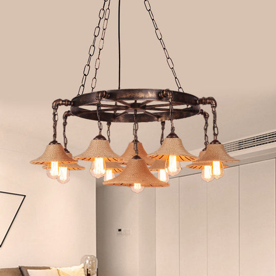 Retro Industrial Pendant Ceiling Fixture With Open Bulb Rope And Chain - Brown