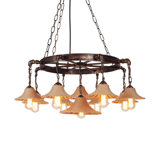 Retro Industrial Pendant Ceiling Fixture With Open Bulb Rope And Chain - Brown