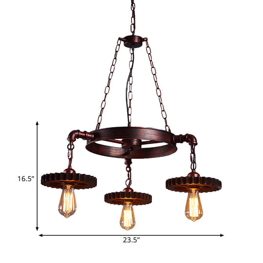 Farmhouse Style Rustic Chandelier Light With Exposed Bulbs - Gear Deco 3/5/7 Heads Ideal For Bars