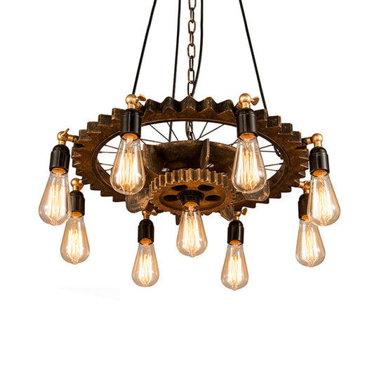 Antique Style Dark Rust Metal Pendant Ceiling Light With 9 Lights - Perfect For Living Room