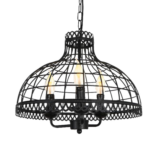 Rustic 3-Light Metal Dome Ceiling Lamp With Farmhouse Charm - Black Finish