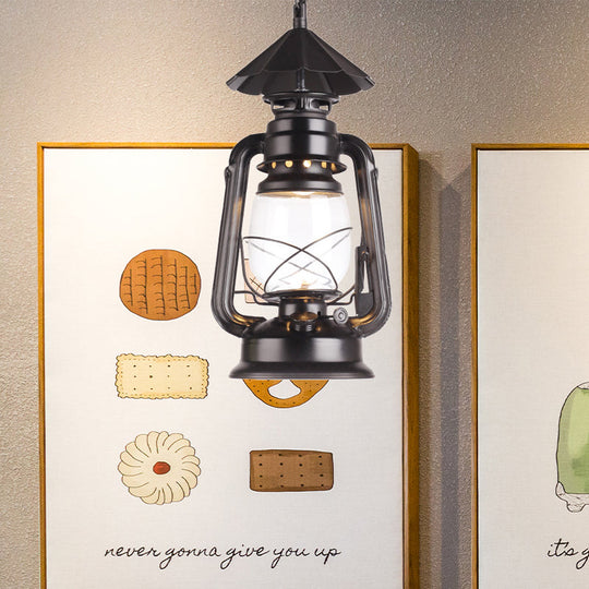 Industrial Single Light Pendant With Clear Glass And Vintage Finish For Indoor Use Black