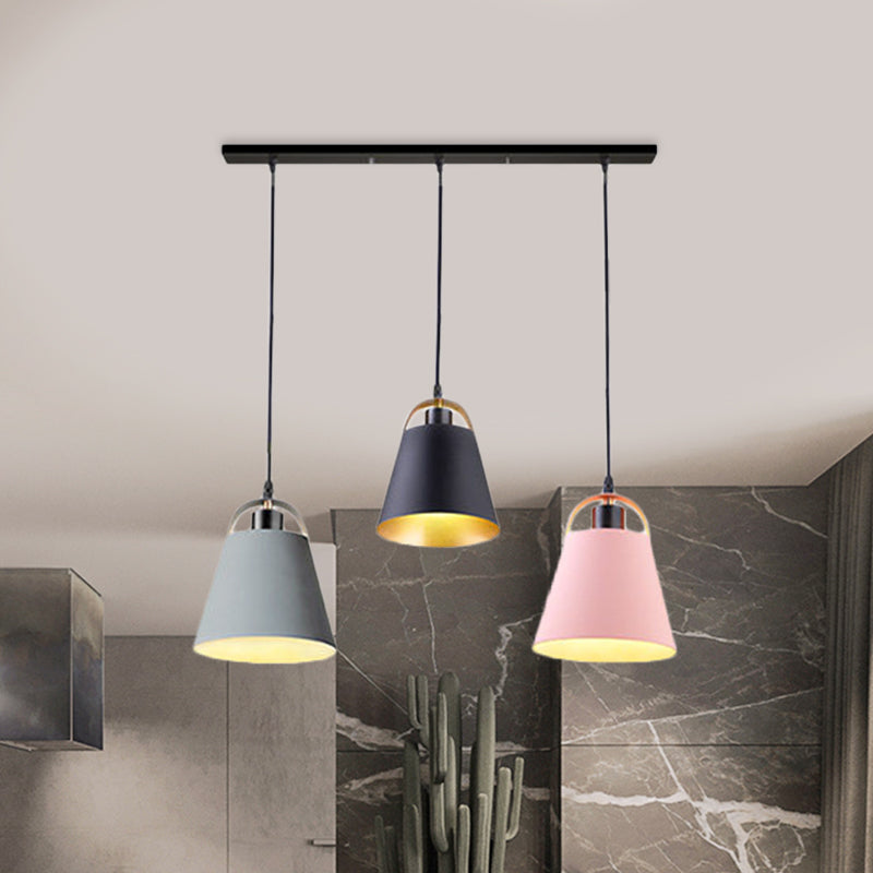 Contemporary Gray/Blue Metallic Pendant Light Fixture With 3 Bulbs For Living Room Ceiling