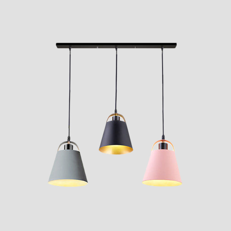 Contemporary Metallic Pendant Light With 3 Bulbs For Living Room Gray/Blue Bucket Style
