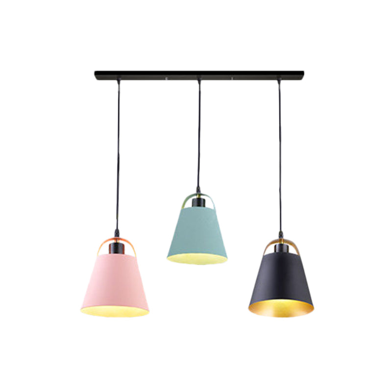 Contemporary Metallic Pendant Light With 3 Bulbs For Living Room Gray/Blue Bucket Style