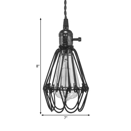 Vintage Metal Wire Pendant Light With Plug-In Cord - Kitchen Mini Suspension Lamp