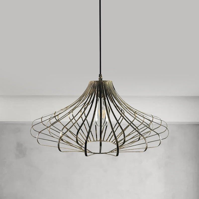 Country Style Wire Cage Pendant Lamp - Metal 1 Light Brass/Rust Ceiling Adjustable Cord