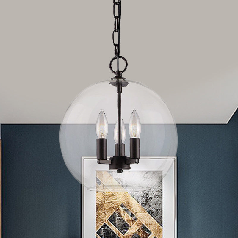 Rustic Bubble Shade Pendant Chandelier - 3-Light Ceiling Fixture With Clear Glass In Black