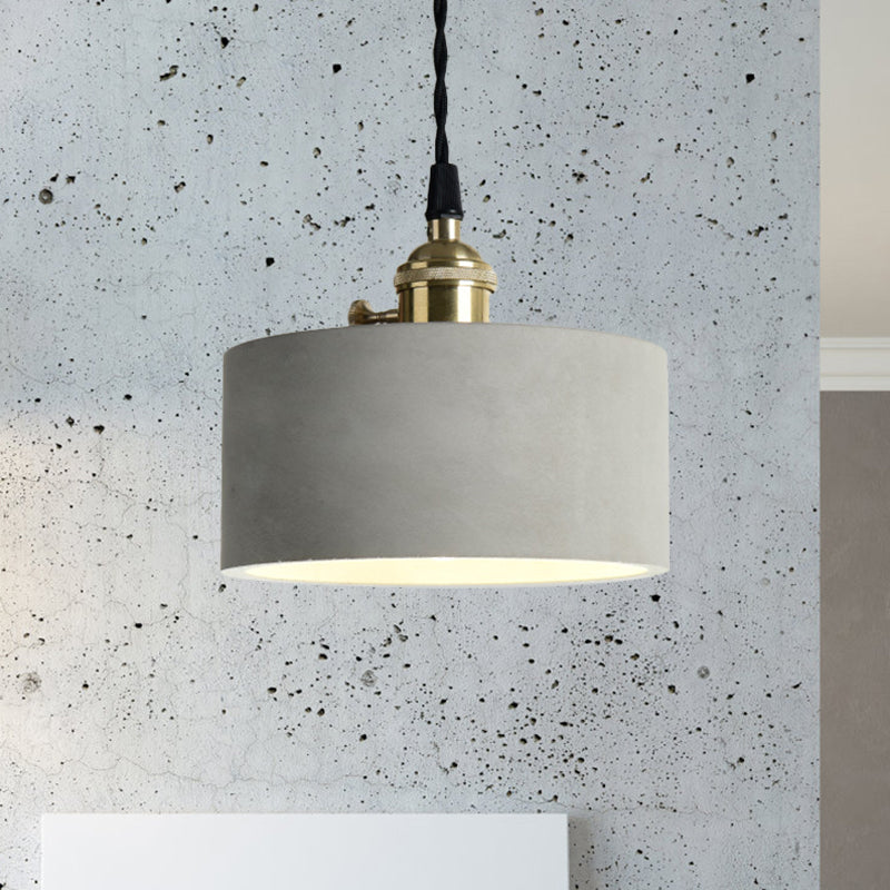 Industrial Gray Cement And Metal Pendant Lighting Fixture - 1 Light Cone/Round Design Ideal For