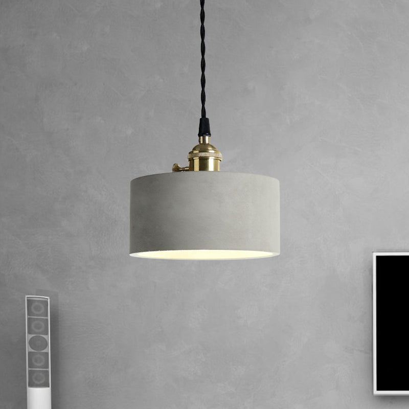 Industrial Gray Cement And Metal Pendant Lighting Fixture - 1 Light Cone/Round Design Ideal For