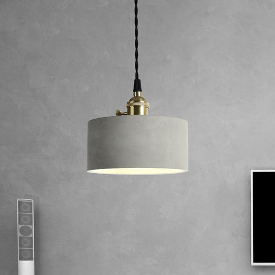 Industrial Gray Cement And Metal Pendant Light Fixture - Cone/Round Design Ideal For Table Overhead