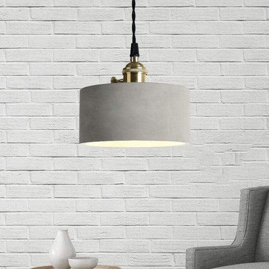 Industrial Gray Cement And Metal Pendant Lighting Fixture - 1 Light Cone/Round Design Ideal For
