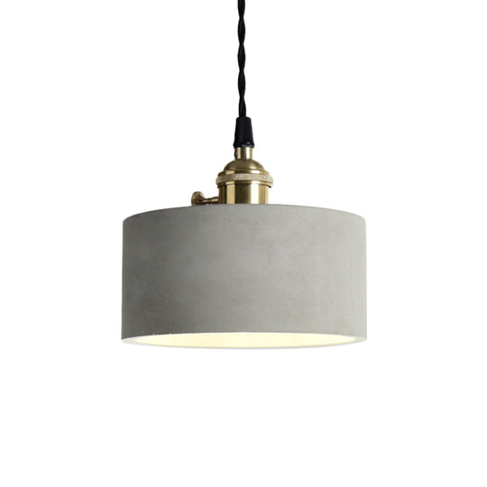 Industrial Gray Cement And Metal Pendant Lighting Fixture - 1 Light Cone/Round Design Ideal For