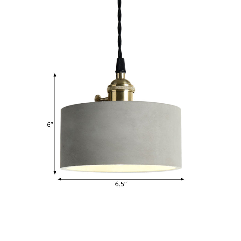 Industrial Gray Cement And Metal Pendant Lighting Fixture - 1 Light Cone/Round Design Ideal For