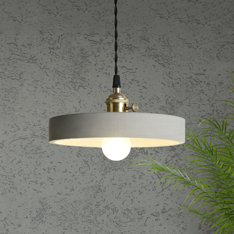 Industrial Gray Cement And Metal Pendant Lighting Fixture - 1 Light Cone/Round Design Ideal For