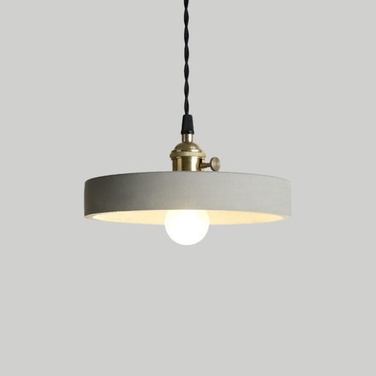 Industrial Gray Cement And Metal Pendant Light Fixture - Cone/Round Design Ideal For Table Overhead