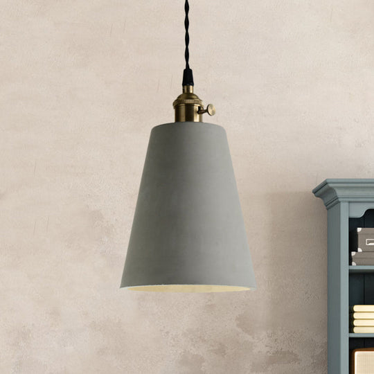 Industrial Gray Cement And Metal Pendant Lighting Fixture - 1 Light Cone/Round Design Ideal For