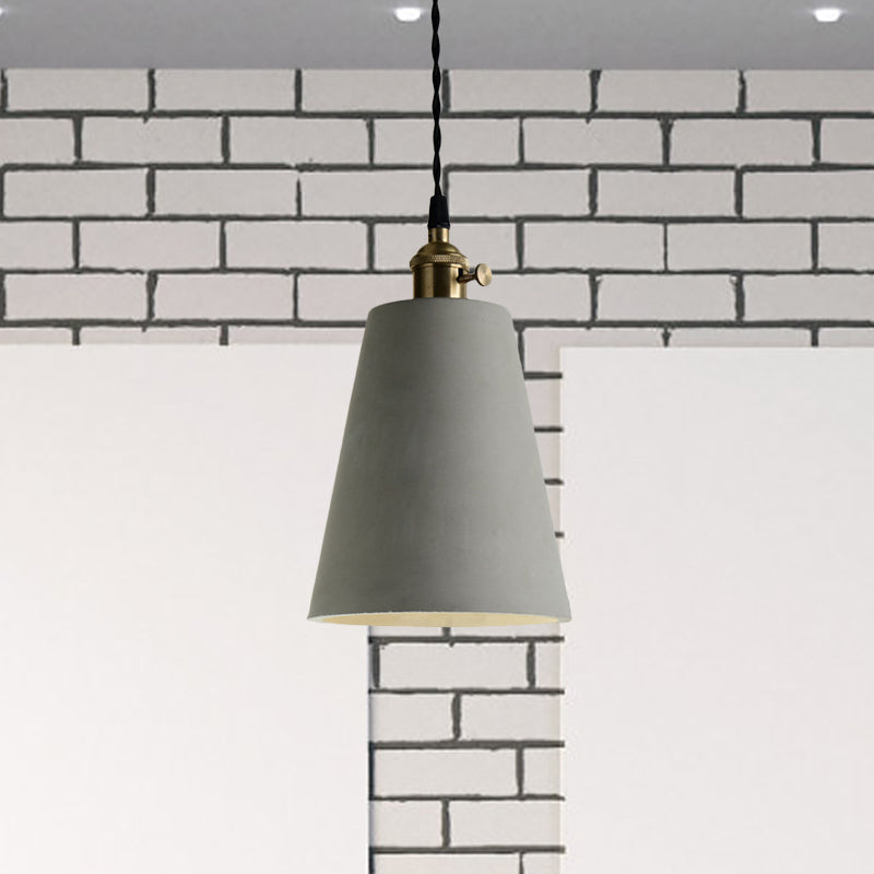 Industrial Gray Cement And Metal Pendant Lighting Fixture - 1 Light Cone/Round Design Ideal For