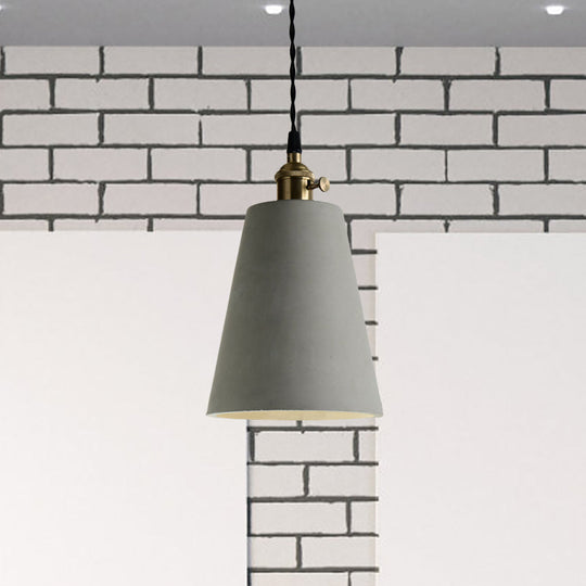 Industrial Gray Cement And Metal Pendant Lighting Fixture - 1 Light Cone/Round Design Ideal For