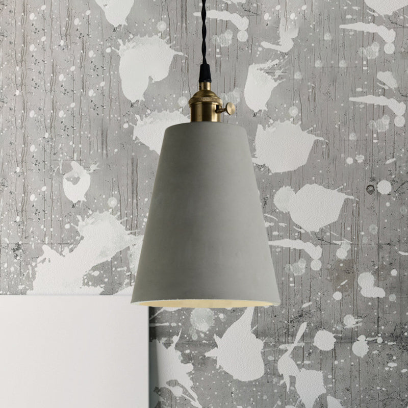Industrial Gray Cement And Metal Pendant Lighting Fixture - 1 Light Cone/Round Design Ideal For